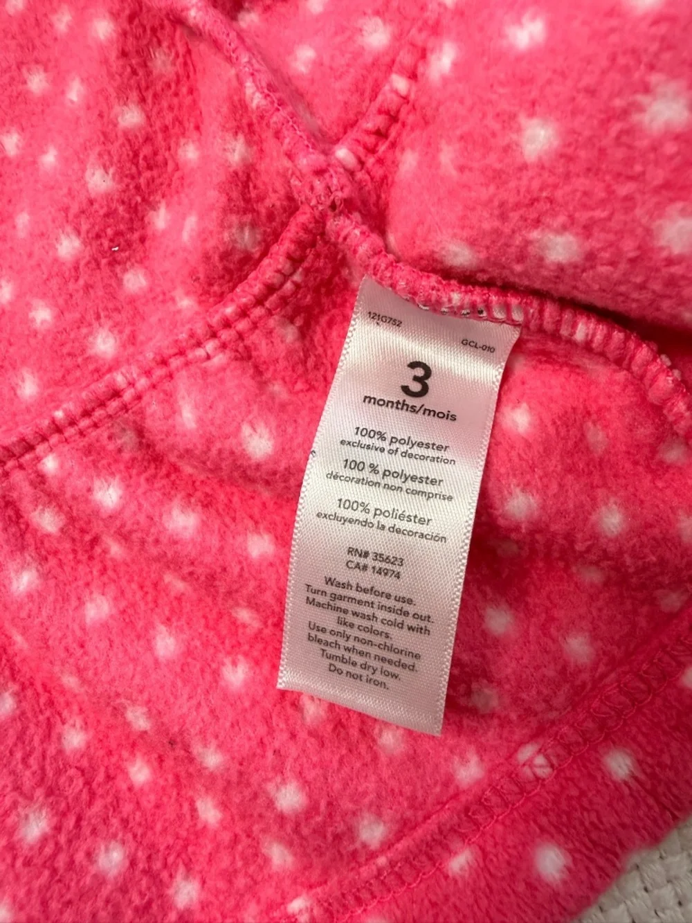 Carter's Baby Girl Pink Polka Dot Fleece Hooded Peplum Zip Jacket 3 Months
